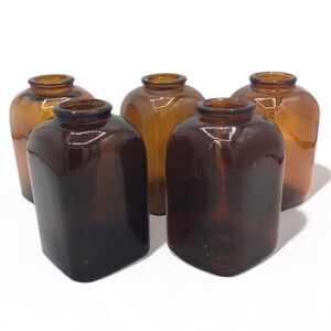 Vintage Squared Brown Glass Snuff Bottle Bundle of 5